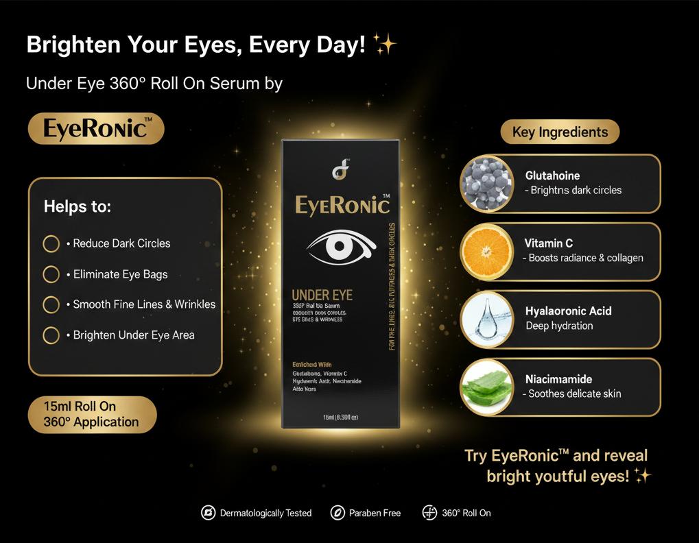 EyeRonic Under Eye 360° Roll-On Serum 15ml – Brightening & Hydrating Eye Care