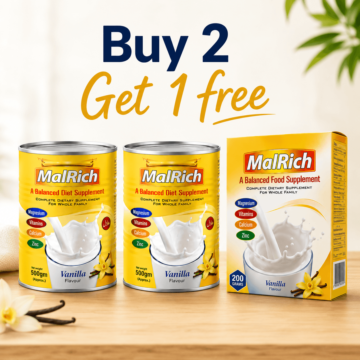 MalRich weight gain supplement Family Nutrition Combo 2×500 grams plus 1×200 grams